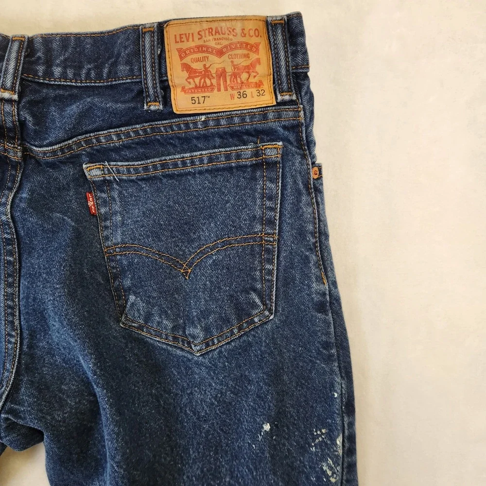 Levi Strauss 517 W36 L32 Bootcut Jeans Dark Wash Paint Splatter Mens‎